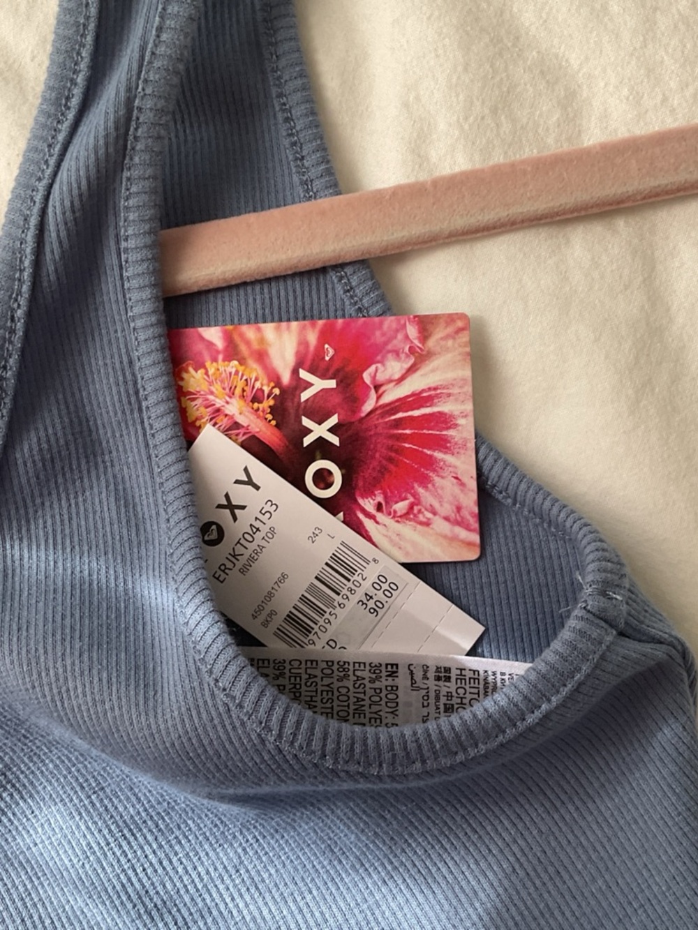 Roxy Riviera Blue Ribbed workout Top NWT - Picture 8 of 8